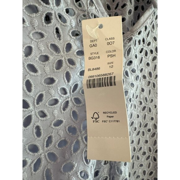 J.Crew V-Back Puff Sleeve Eyelet Blouse Size 12 Purple Short Sleeve Tie NWT - Picture 6 of 7